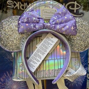 NWT DUO Loungefly Disney Parks Iridescent Tomorrowland Wall Ears & Mini Backpack